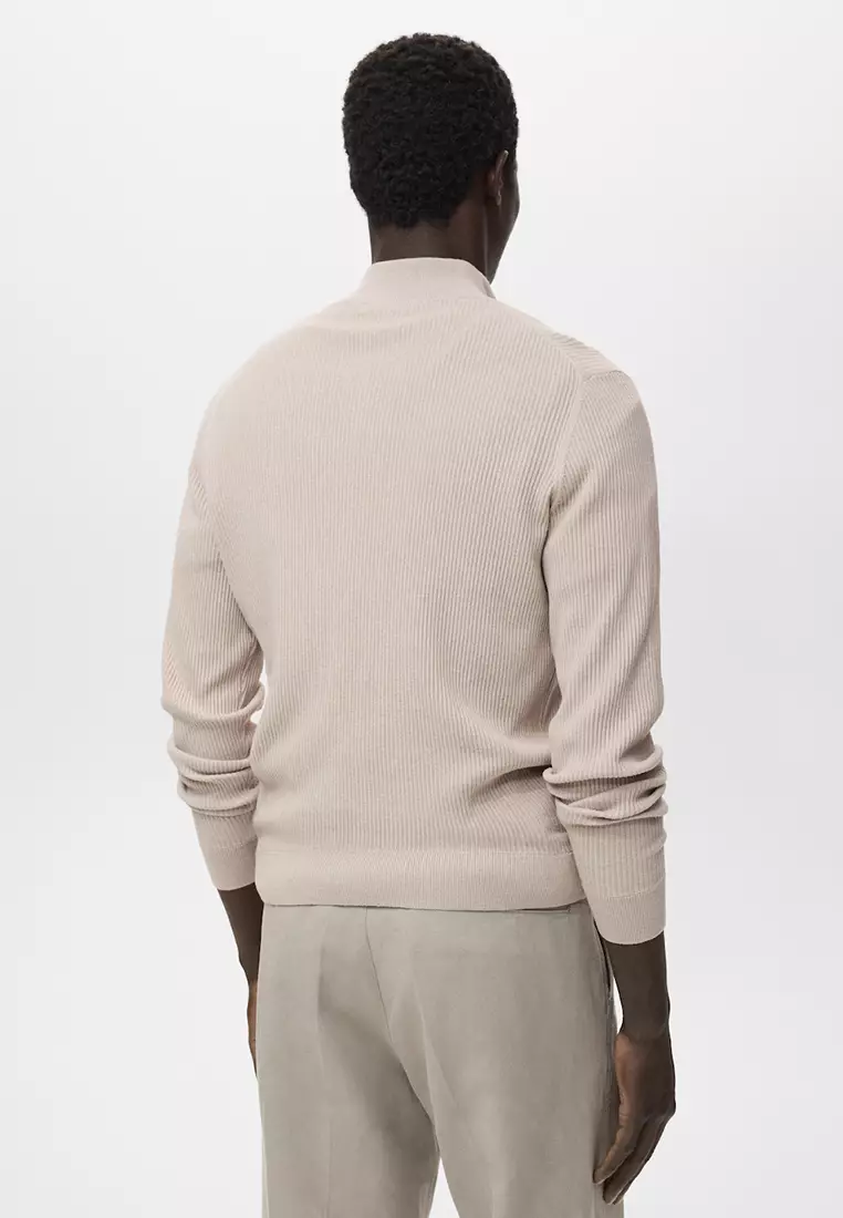Ribbed Sweater With Zip Neck
