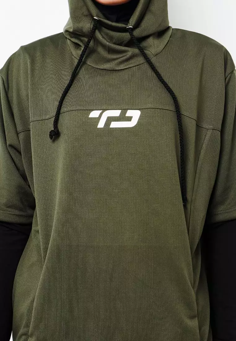 LSA30 ONH Outer Senam Sepeda Sport Hoodie High Neck Hijau Army