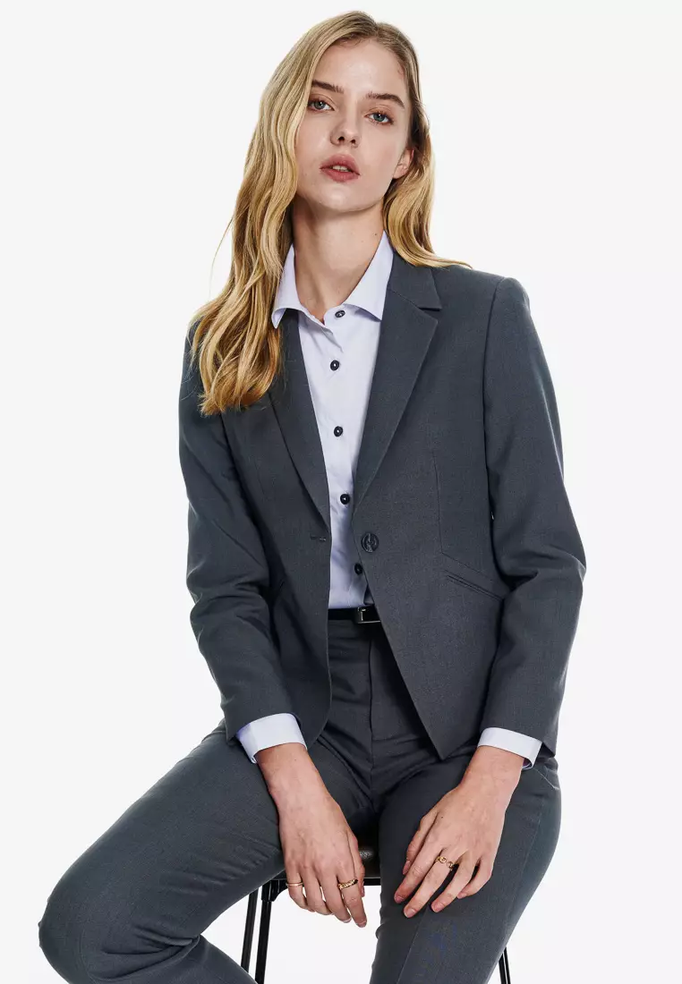 Light Grey Point Collar Slim Fit Shirt