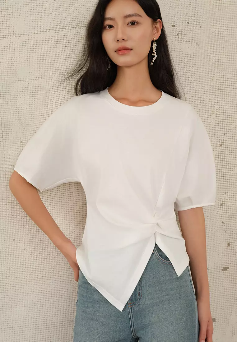 Summer knitted unique waist puff sleeve top CA25061716W