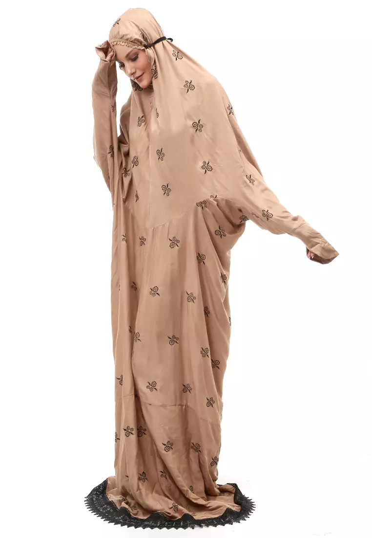 Sabrina Mukena Terusan Motif Simple Muslimah Wanita Relaxed Fit - Mocca