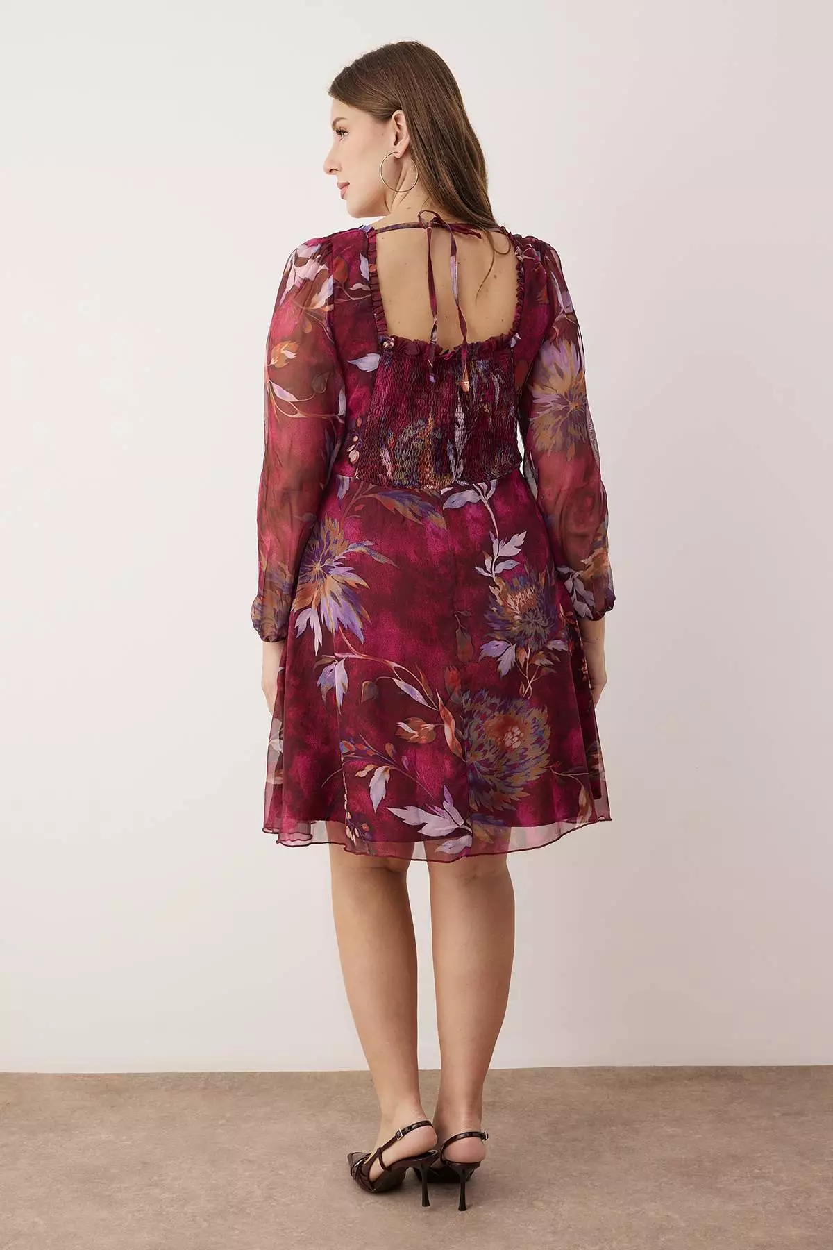 Burgundy-Multicolor Chiffon Mini Woven Plus Size Dress Tbbaw26Ah00004