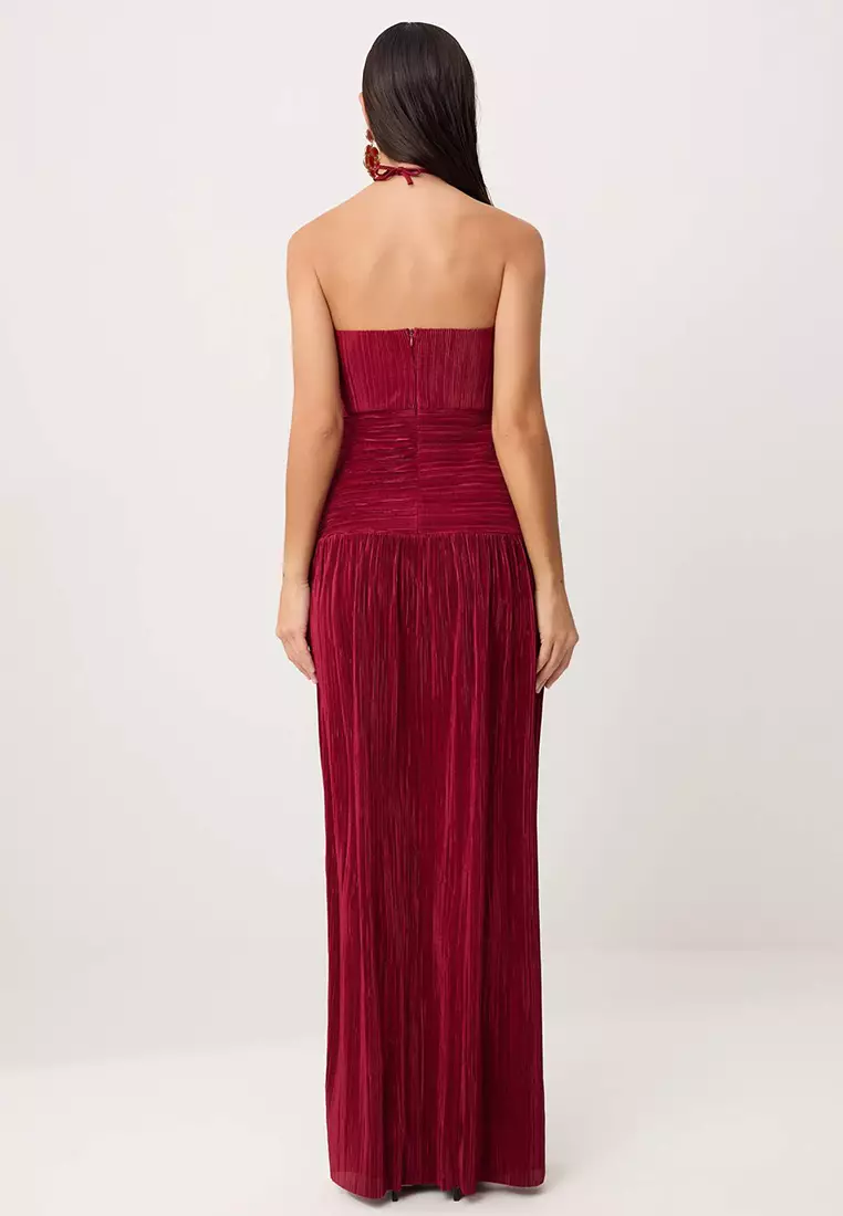 Burgundy Pleated Maxi Evening Dress & Graduation Gown Tprss26Ae119