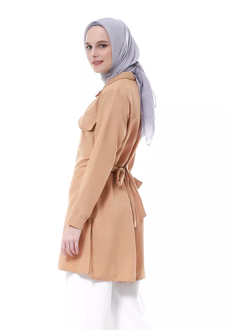 Babyla Long Tunik Pakaian Atasan Muslimah Wanita Motif Polos - Mocca