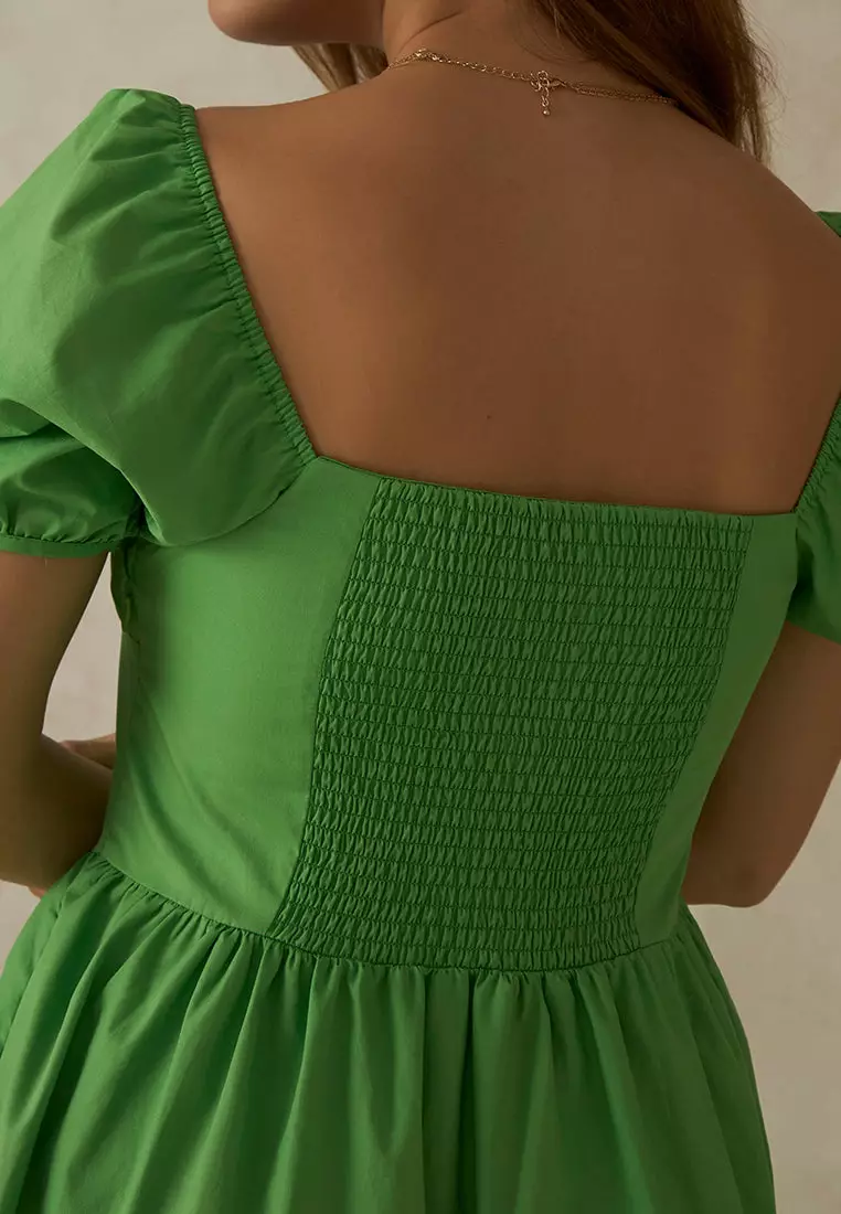 VIRGIO 100% Cotton Midi Length Milkmaid Dress