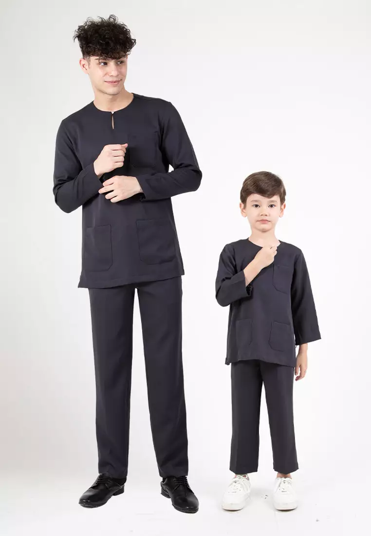 Alain Delon Slim Fit Baju Johor Ayah Anak Sedondon set - 19024504A-39Navy