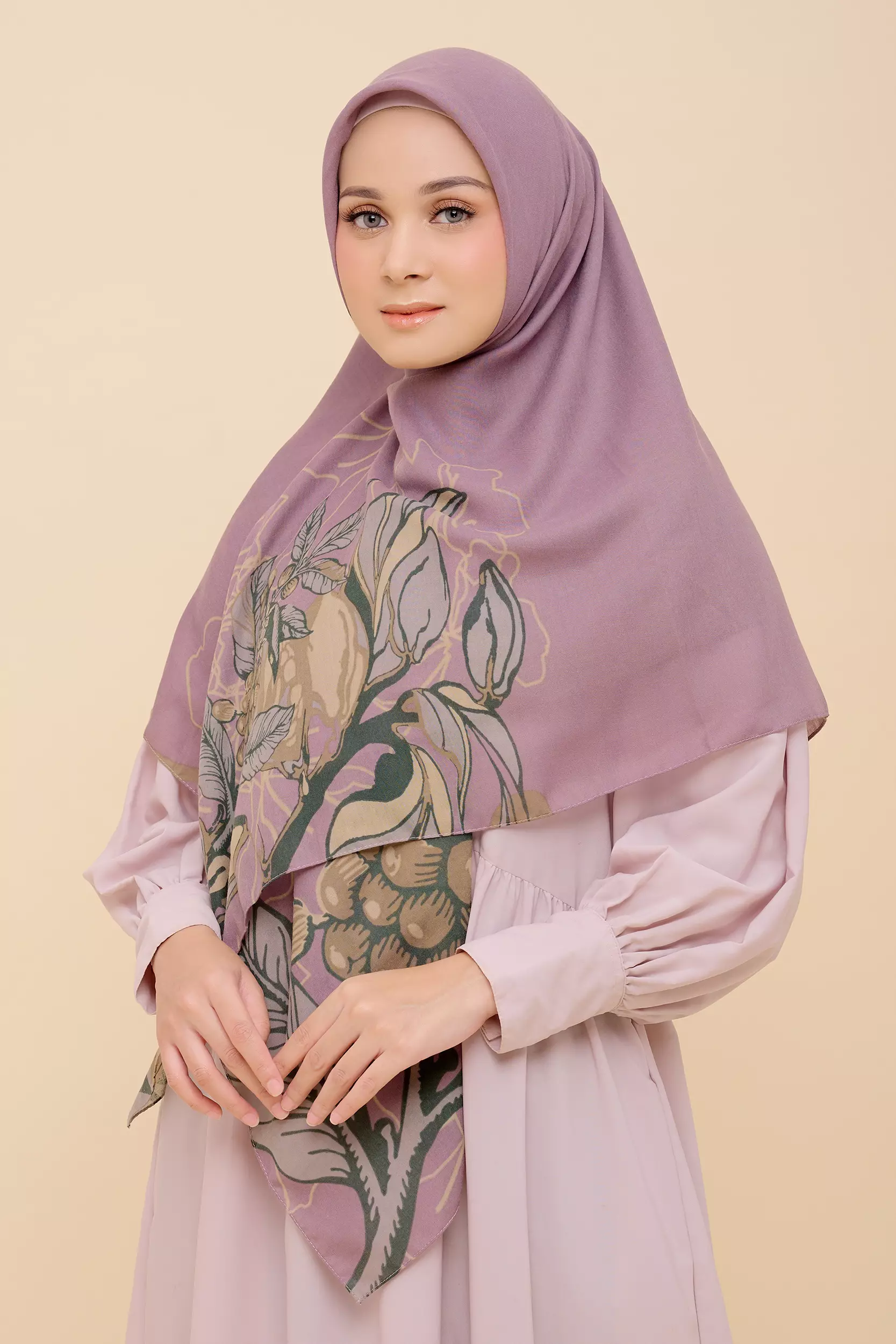 Year End Sale - ZM Zaskia Mecca - Hijab Syari Adonara Purple Scarf Kerudung Segi Empat Wangi Water Splash
