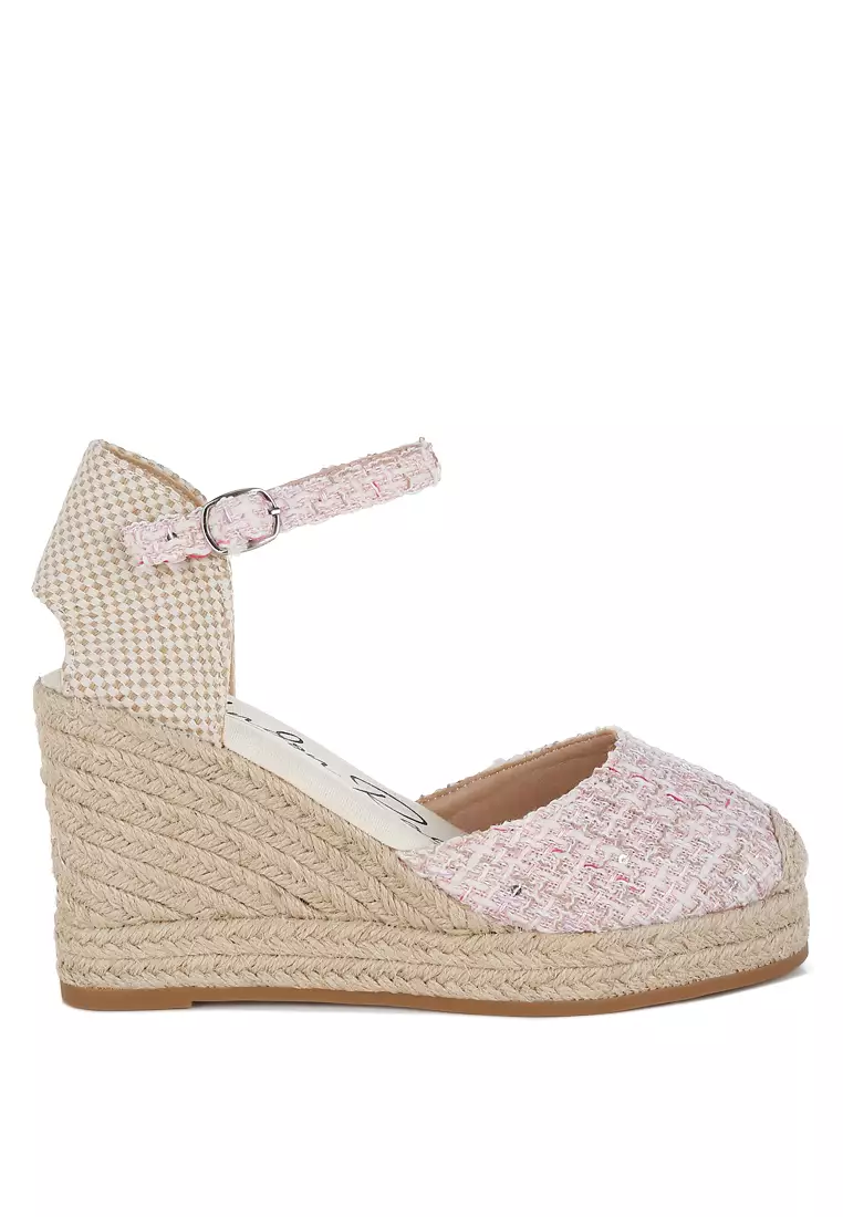 Discount on London Rag  shoes - SKU: Tweed Round Toe Woven Wedges In Pink
