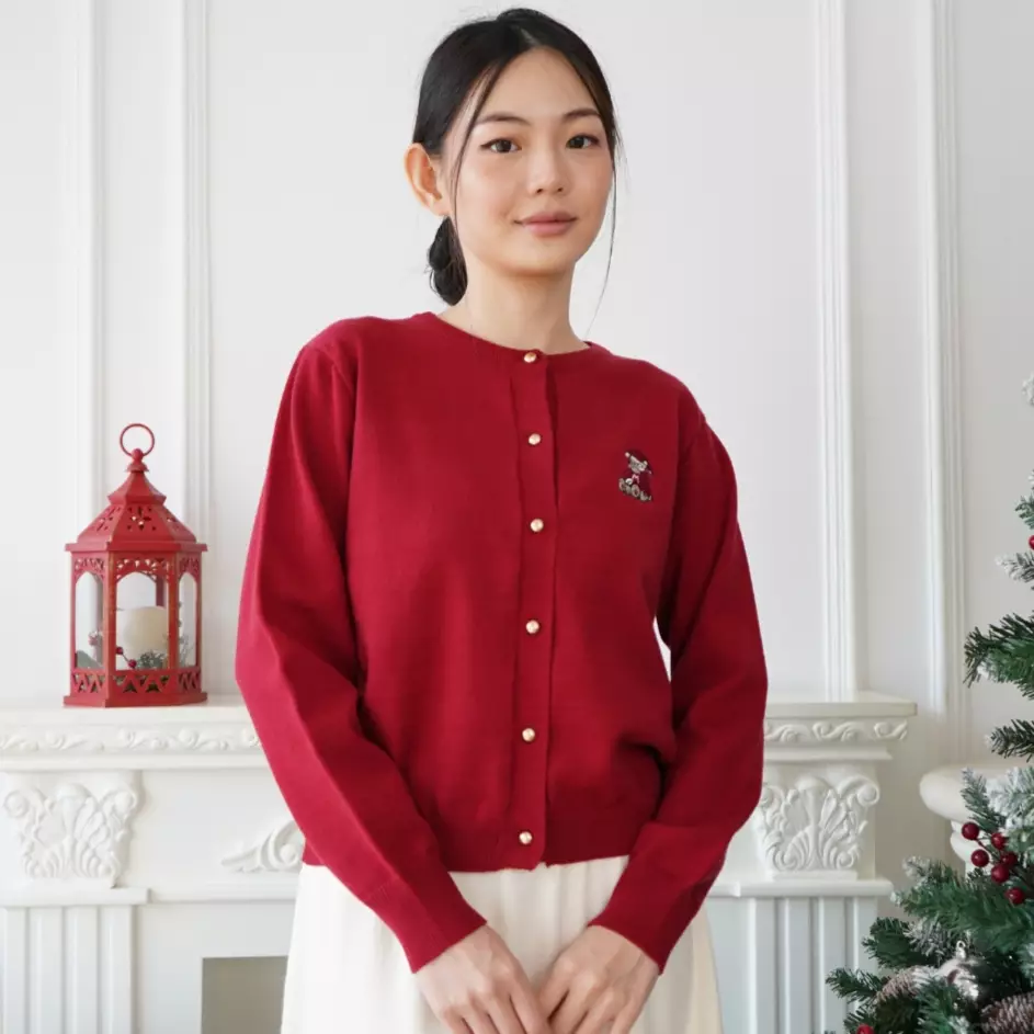 Jisoo Pearl Button Knit Cardigan in Red