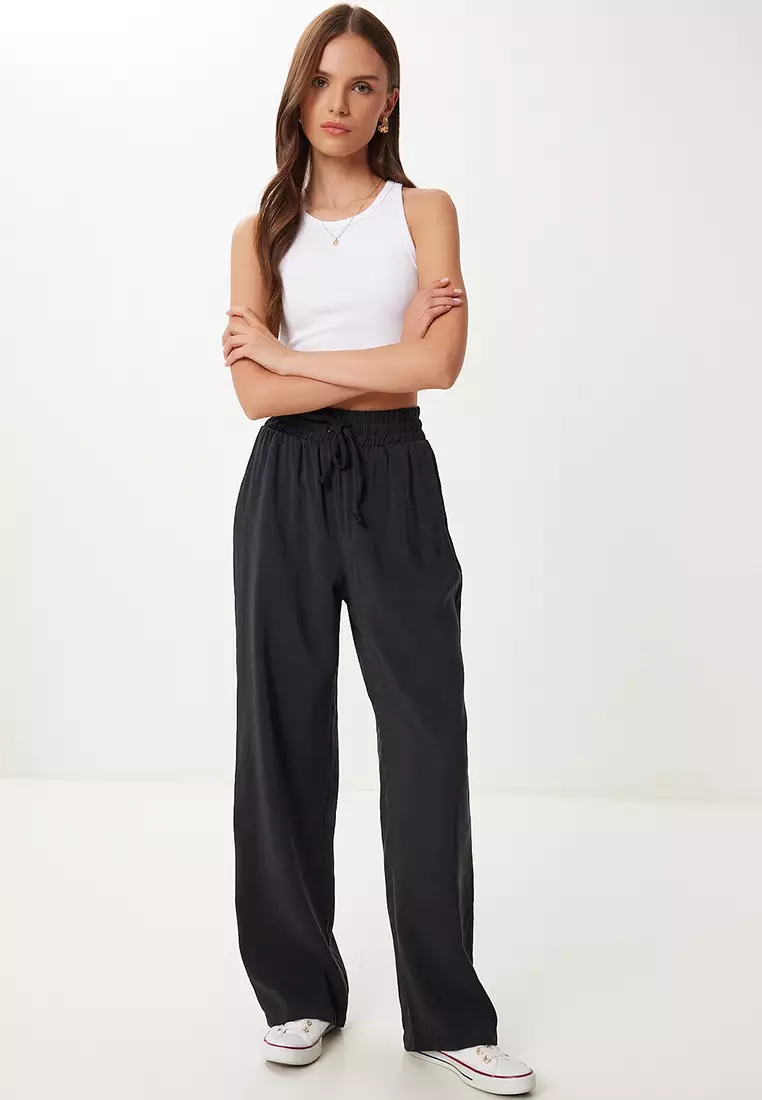 Women's Black Wide Leg Summer Modal Trousers Bv00157