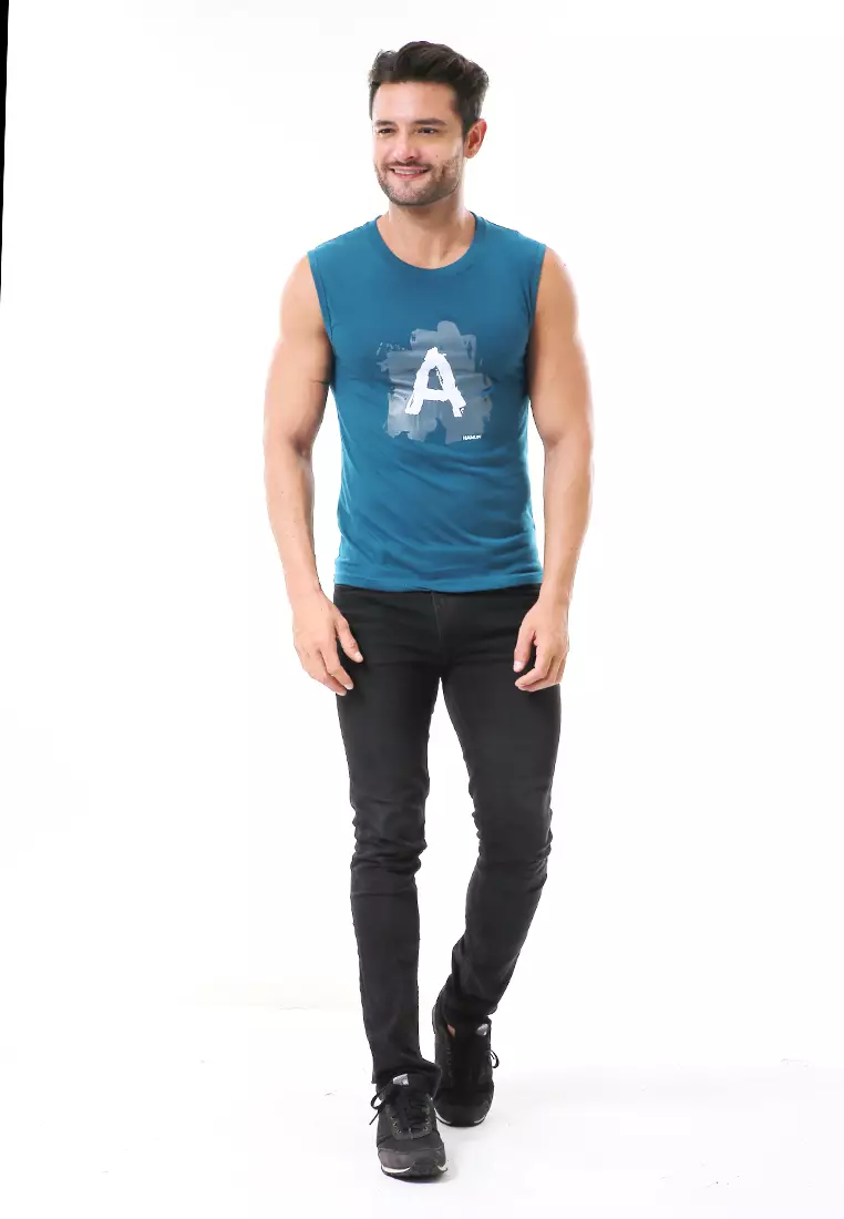 Bobby Atasan Kasual Pria Singlet Motif Huruf A Atasan Tanpa Lengan Material Cotton ORIGINAL - Tosca