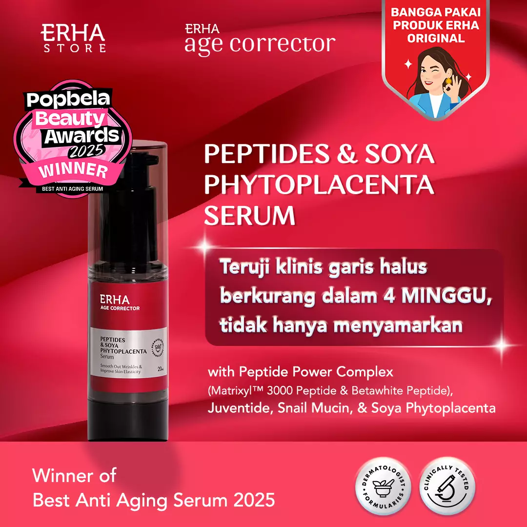 ERHA Age Corrector Serum Peptides & Soya Phytoplacenta for Well-Aging | Mengurangi Garis Halus Kerutan | Melembabkan | Boost Kolagen | Mencerahkan Flek Hitam | Glowing Plumpy | Anti Aging | Kenyal Kencang Cerah