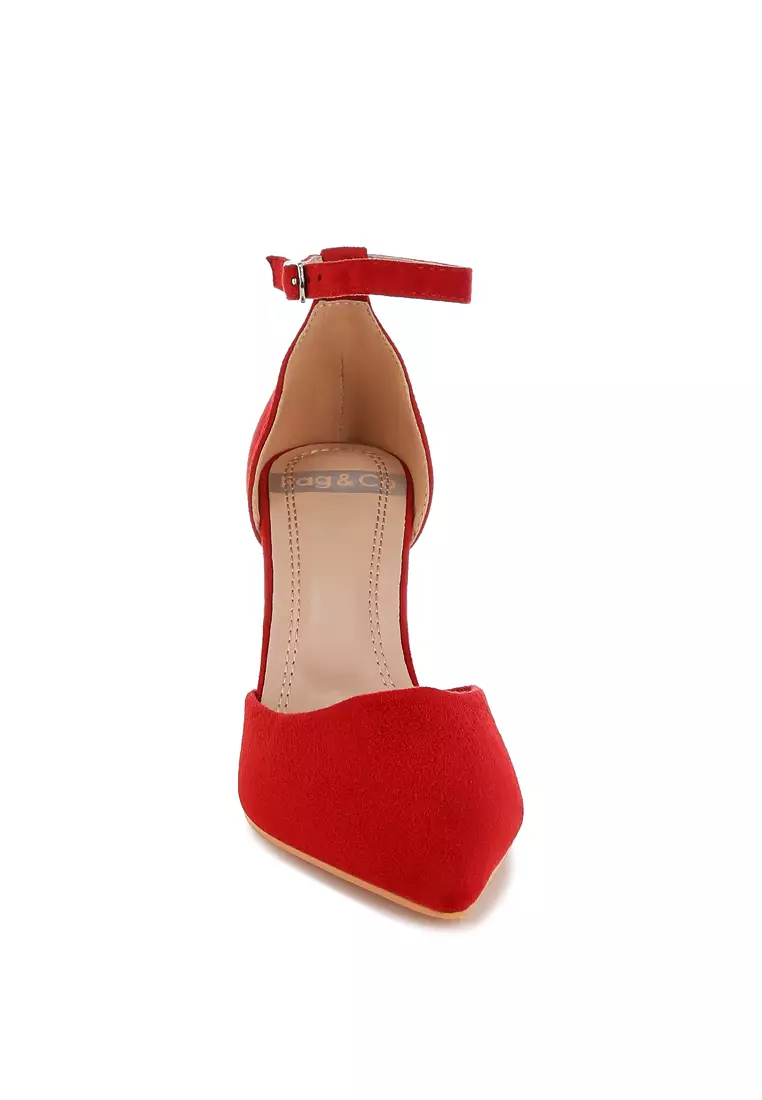 Microfiber Stiletto Sandals in Red