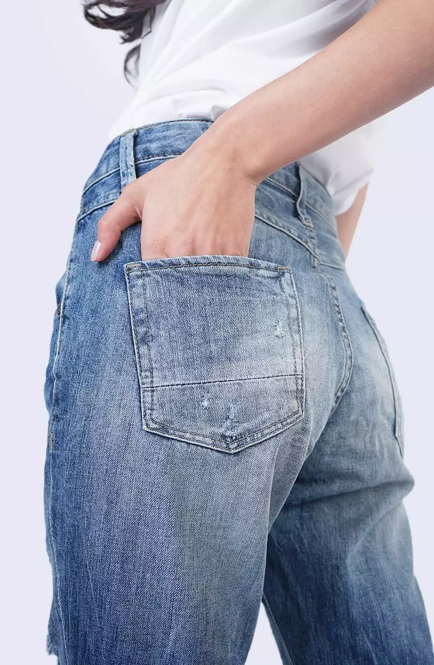 Celana Wanita Boyfriend 76 Series With Destroy Light Blue