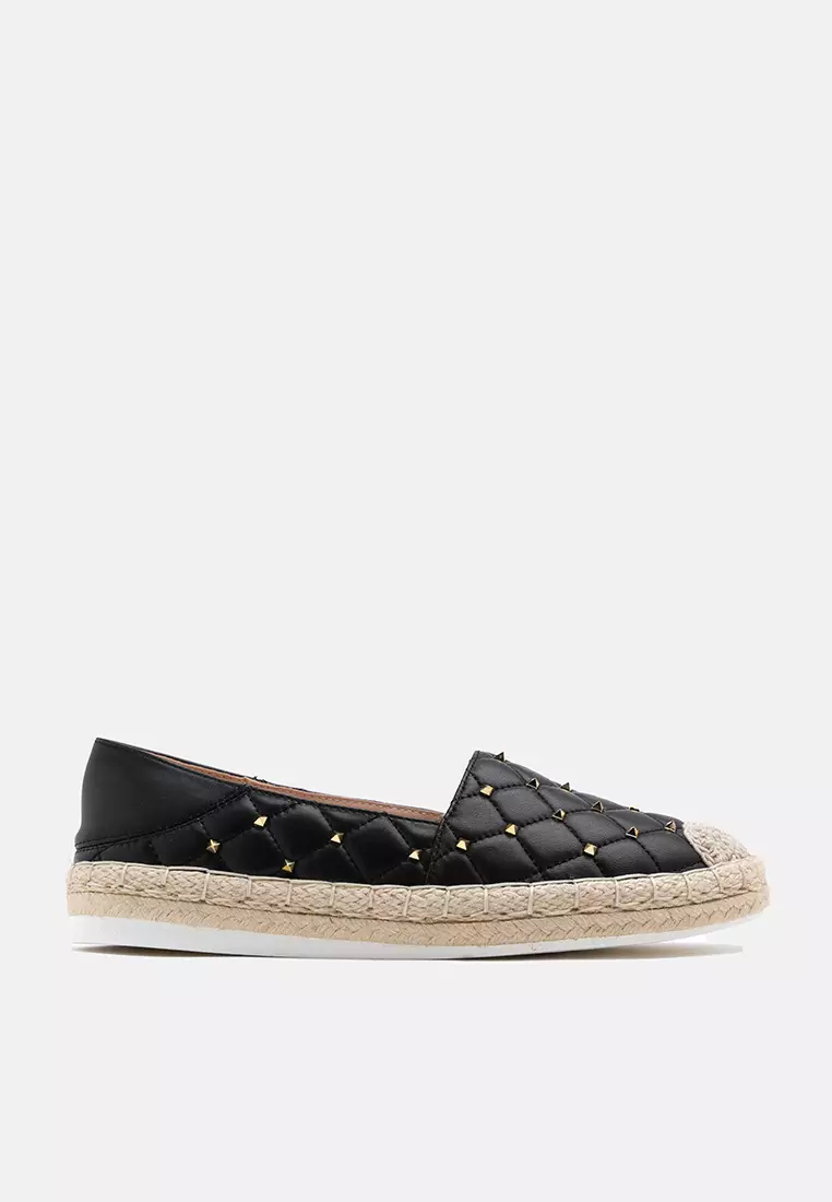 Discount on Pazzion  shoes - SKU: Pearlie Gold Studded Quilted Espadrilles Black