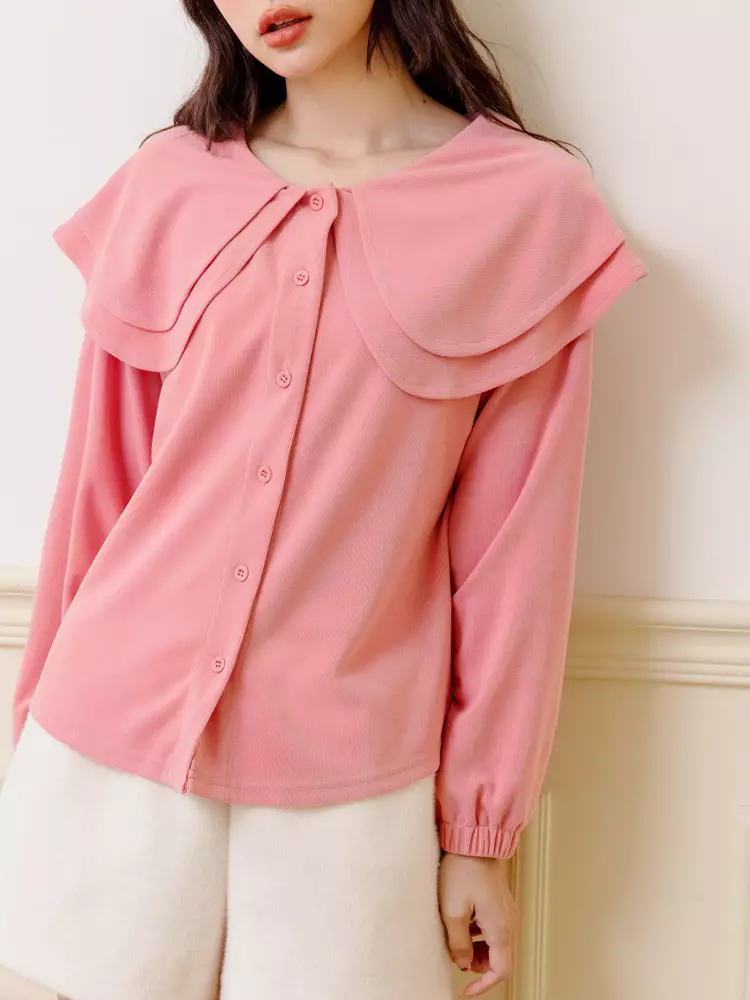 Notched Lapel Puff Sleeve Top 600073877chk main image 0