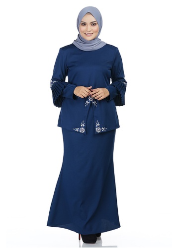 Zeeta Kebaya with Layered Pleated Sleeve from Ashura in Blue and Multi and Navy