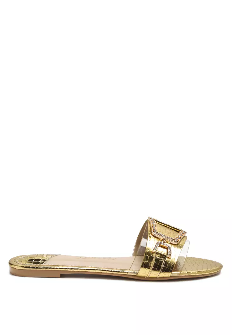 Discount on London Rag  shoes - SKU: Gold Jewel Croc Flats