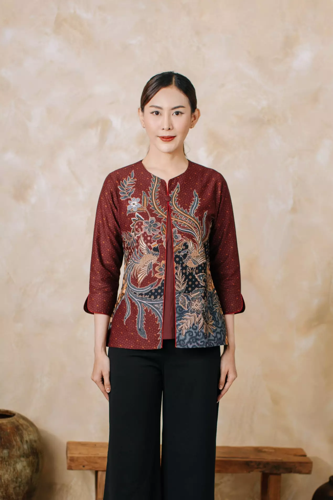 Seera Maroon Blouse Batik Wanita Combo Katun