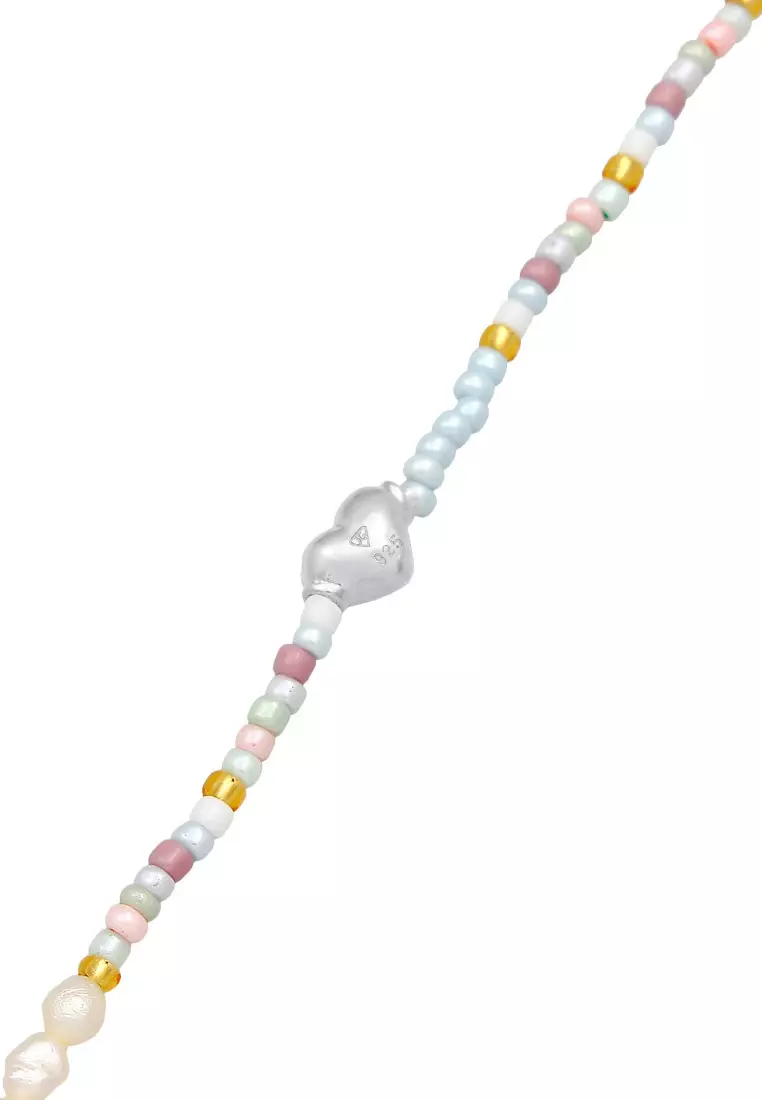 Kalung Perhiasan Perak 925 Wanita Chocker Beads Heart Colorful