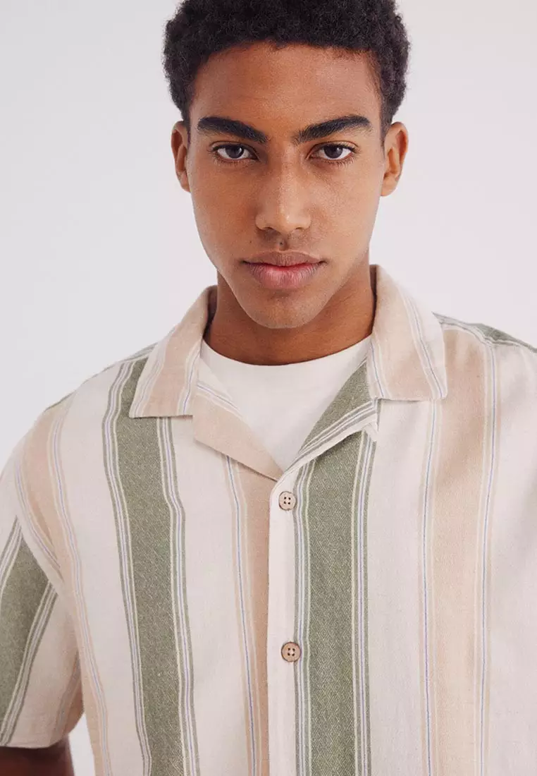 Short-Sleeved Striped Linen Shirt