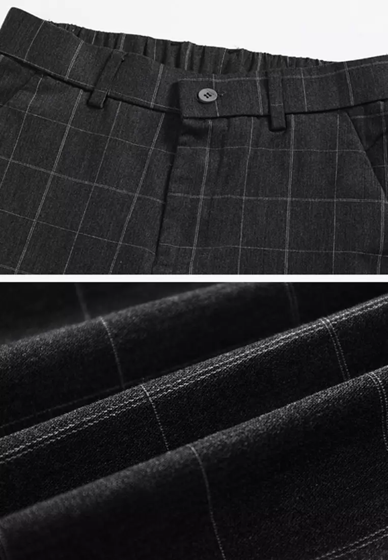 Man's Checked Slim Ankle Suit Pants