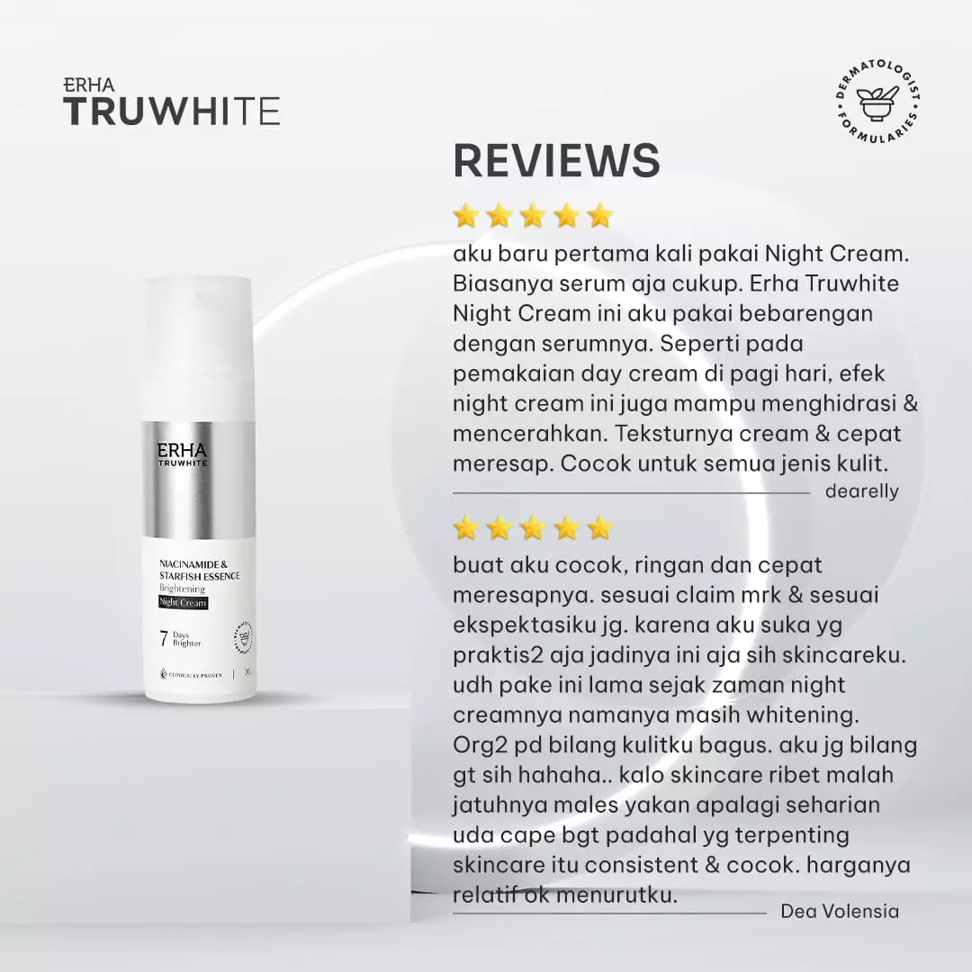 ERHA Truwhite Niacinamide & Starfish Essence Brightening Night Cream 30G - Krim Pencerah Wajah