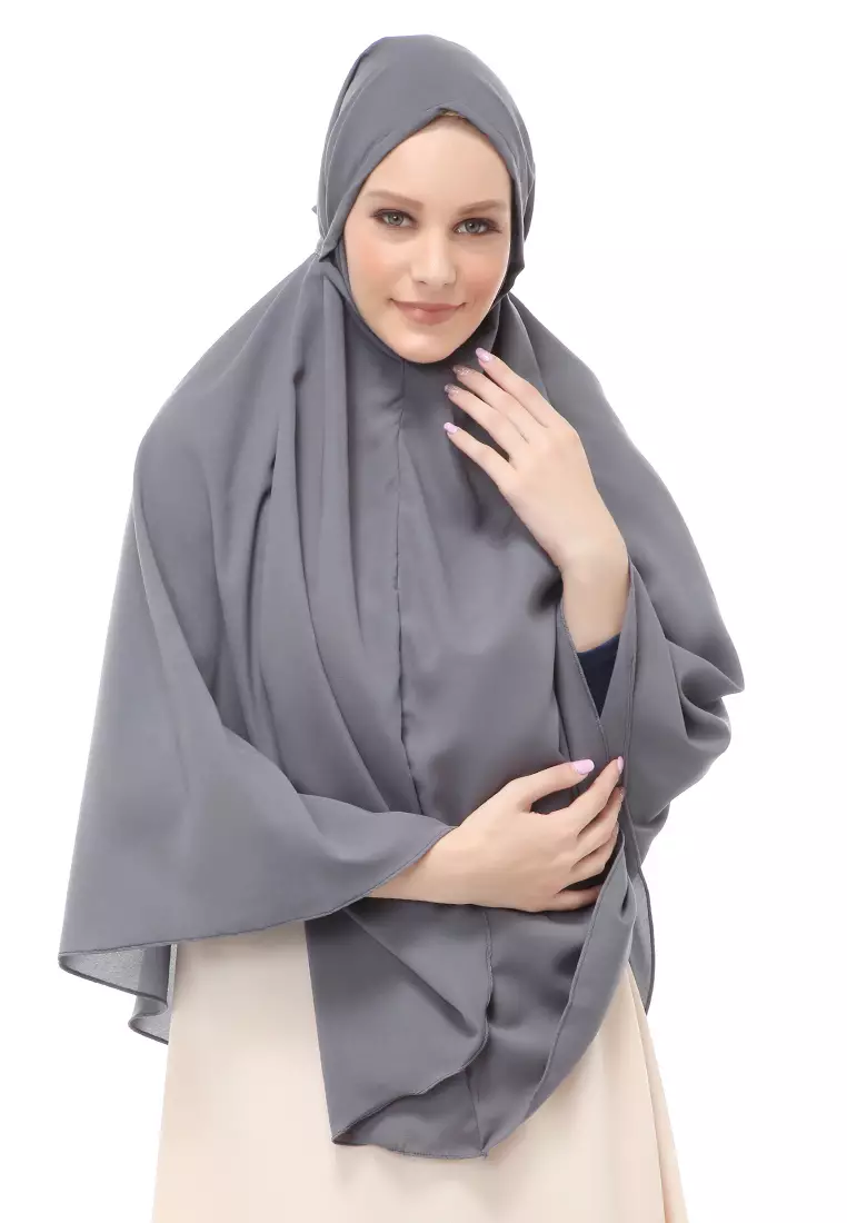 Nindy Jilbab Khimar Bergo Jumbo Motif Polos Relaxed Fit - Grey