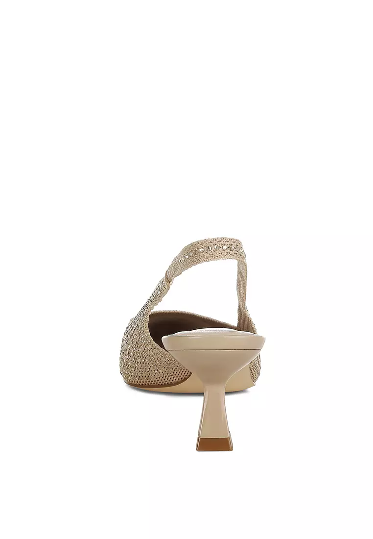 Flyknit Rhinestone Slingback Sandals in Beige