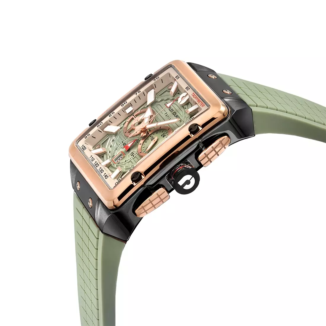 Jam Tangan Pria Charles Jourdan Ludis Square Quartz Blue Gold Silicone Strap CJ1122-1092C Original