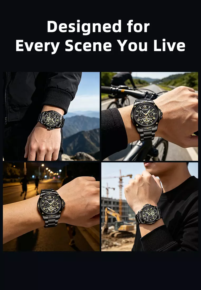 Jam Tangan Pria Kuarsa Luminous Tanggal Kasual Tali Stainless Steel Jam Tangan Cowok 8080 allblack