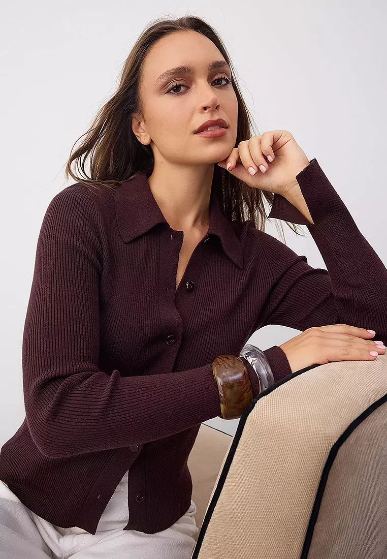 Premium Yarn Polo Neck Knit Cardigan