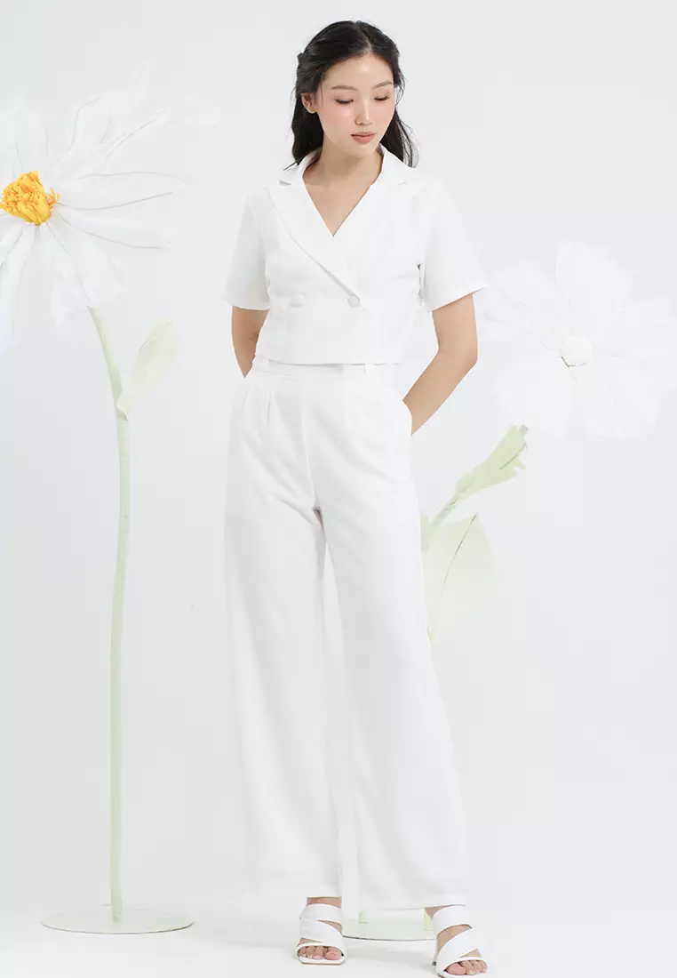 Kara Crop Blazer in White