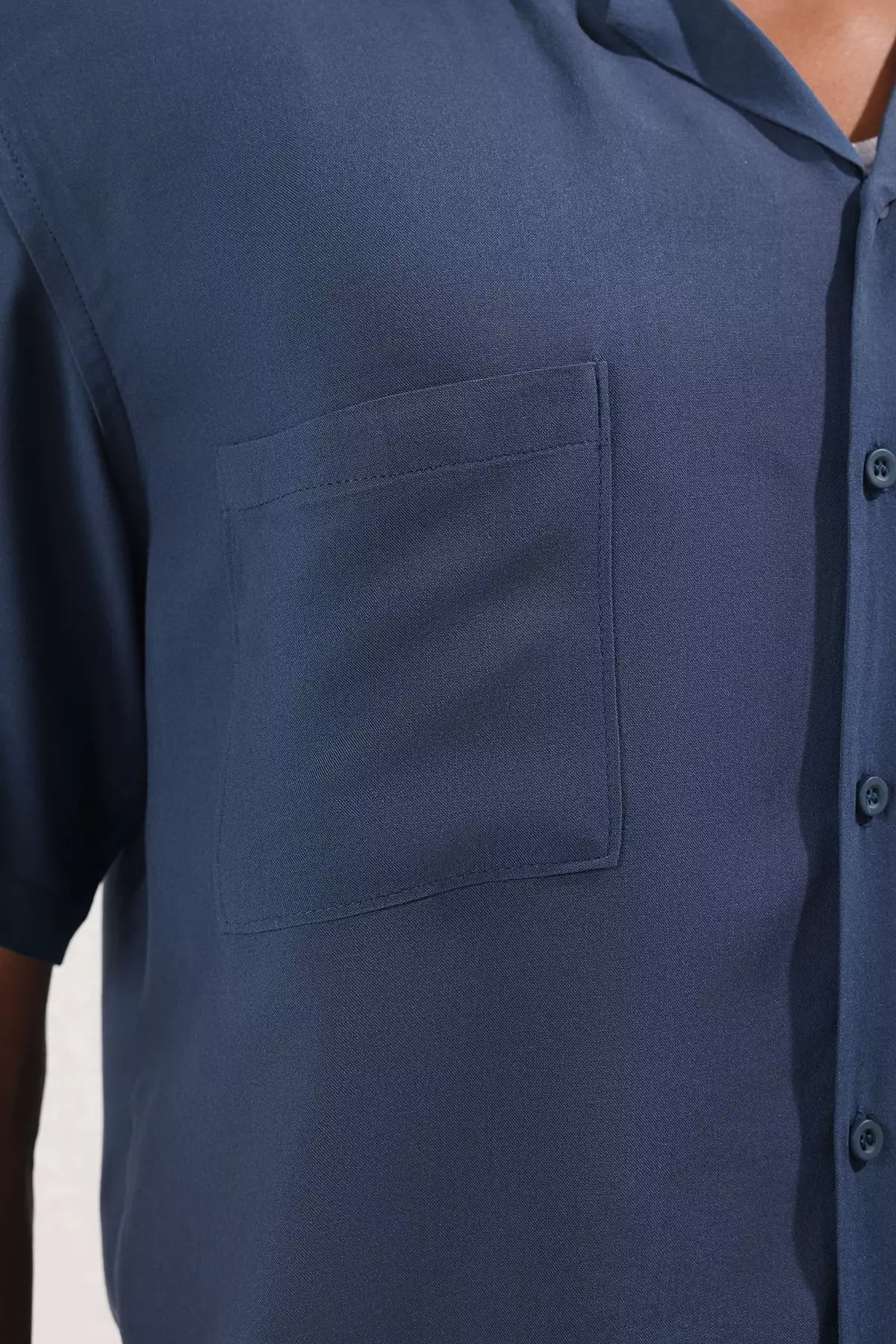 Navy Blue More Sustainable Regular Fit Low Shoulder Pocket Viscose Summer Shirt TMNSS25GO00005