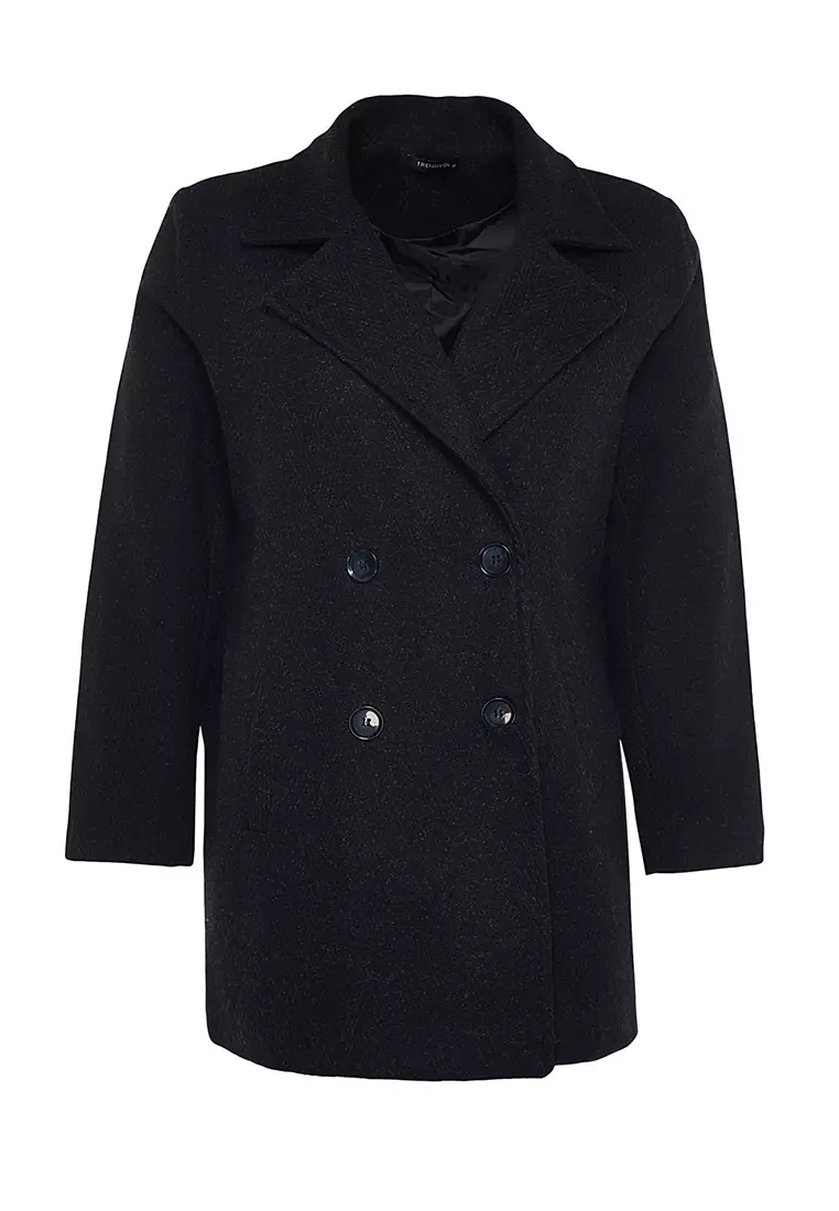 Plus Size Lined Double Closed Stamp Coat