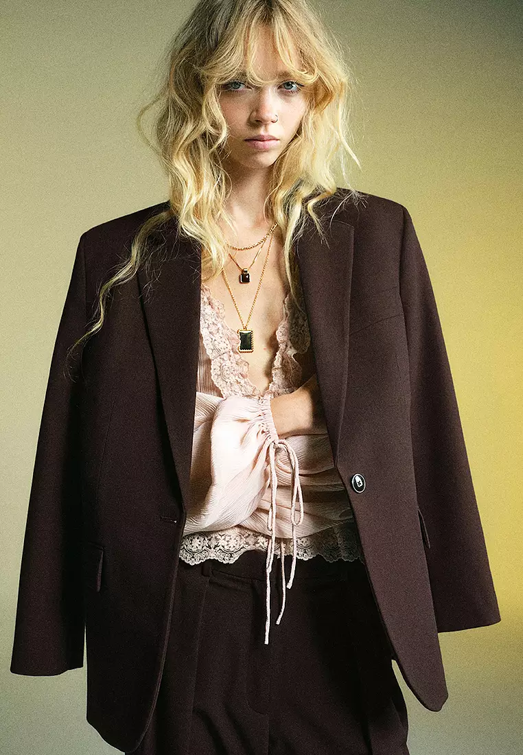 Wide-Leg Mid-Rise Pleated Trousers