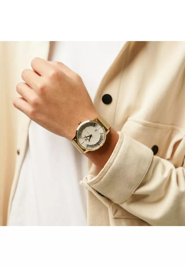 Mens gold mesh clearance strap watch