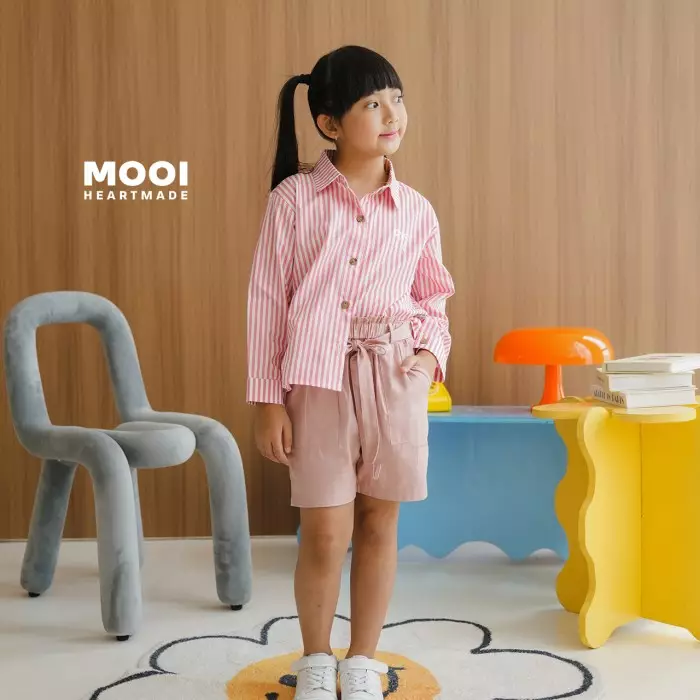 Mooi Kemeja Anak Perempuan Wilona Striped Shirt - Peach Pink