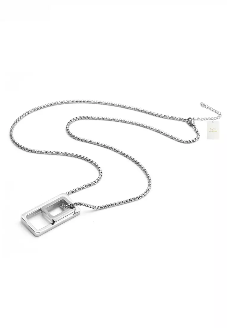 Titanium Steel Rectangle Set Pendant Necklace JW GS-L158
