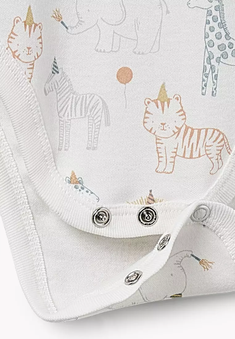 Babyshop Juniors Cotton Round Neck Short Sleeves Bodysuit With Safari Print