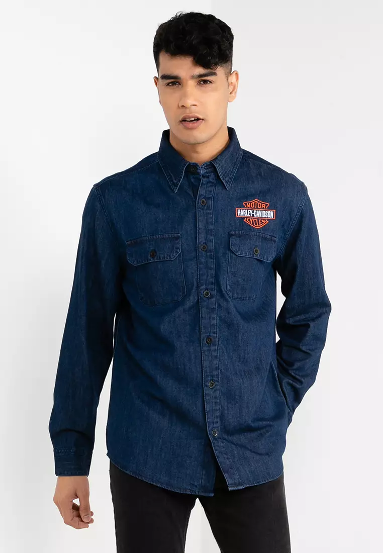 Harley davidson blue jean sales shirt