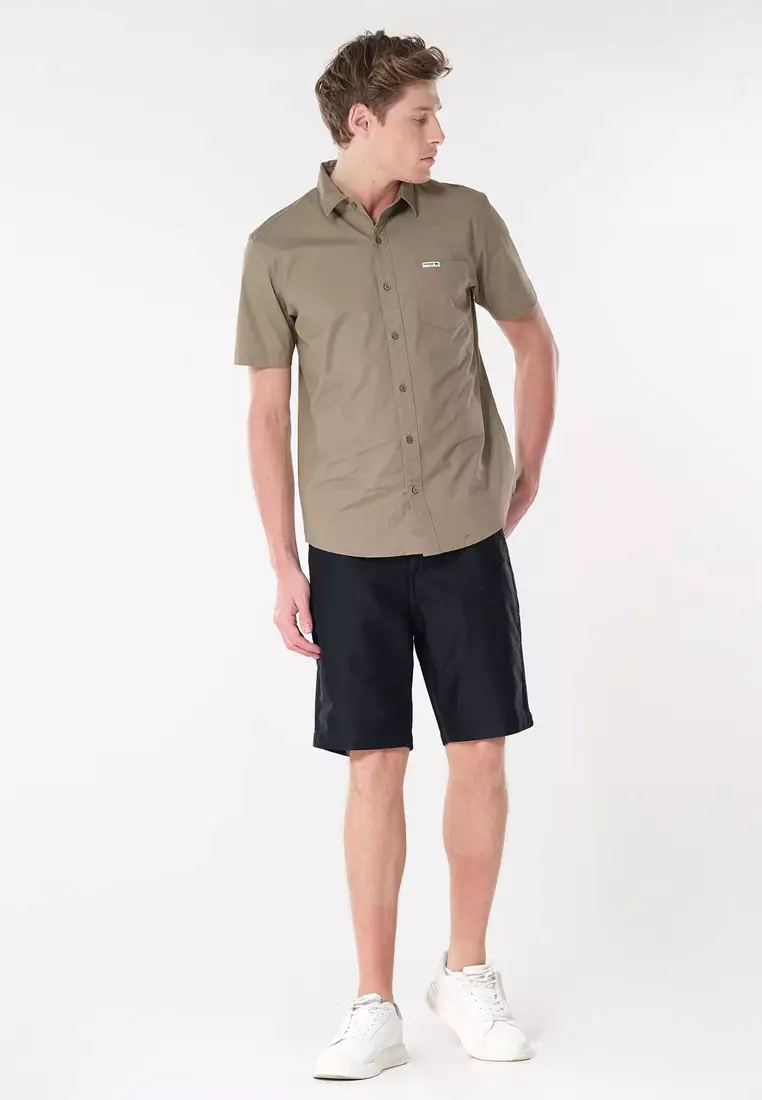 Button Down Short Sleeve Polo for Men in Fatigue Color
