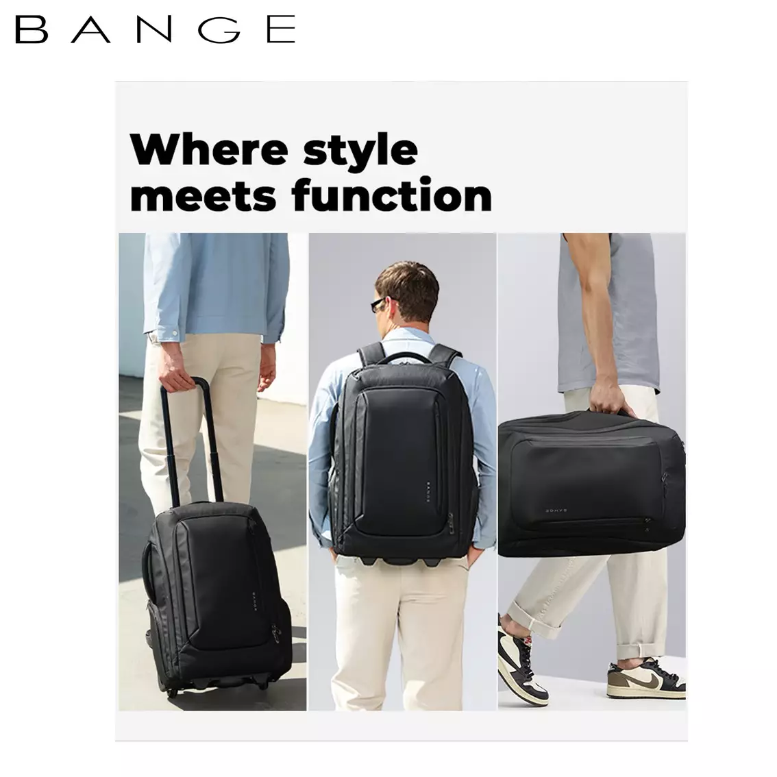 BANGE BG8079 Tas Ransel Semi Koper Trolley Bag Backpack Bag Laptop Kerja Travel-Black