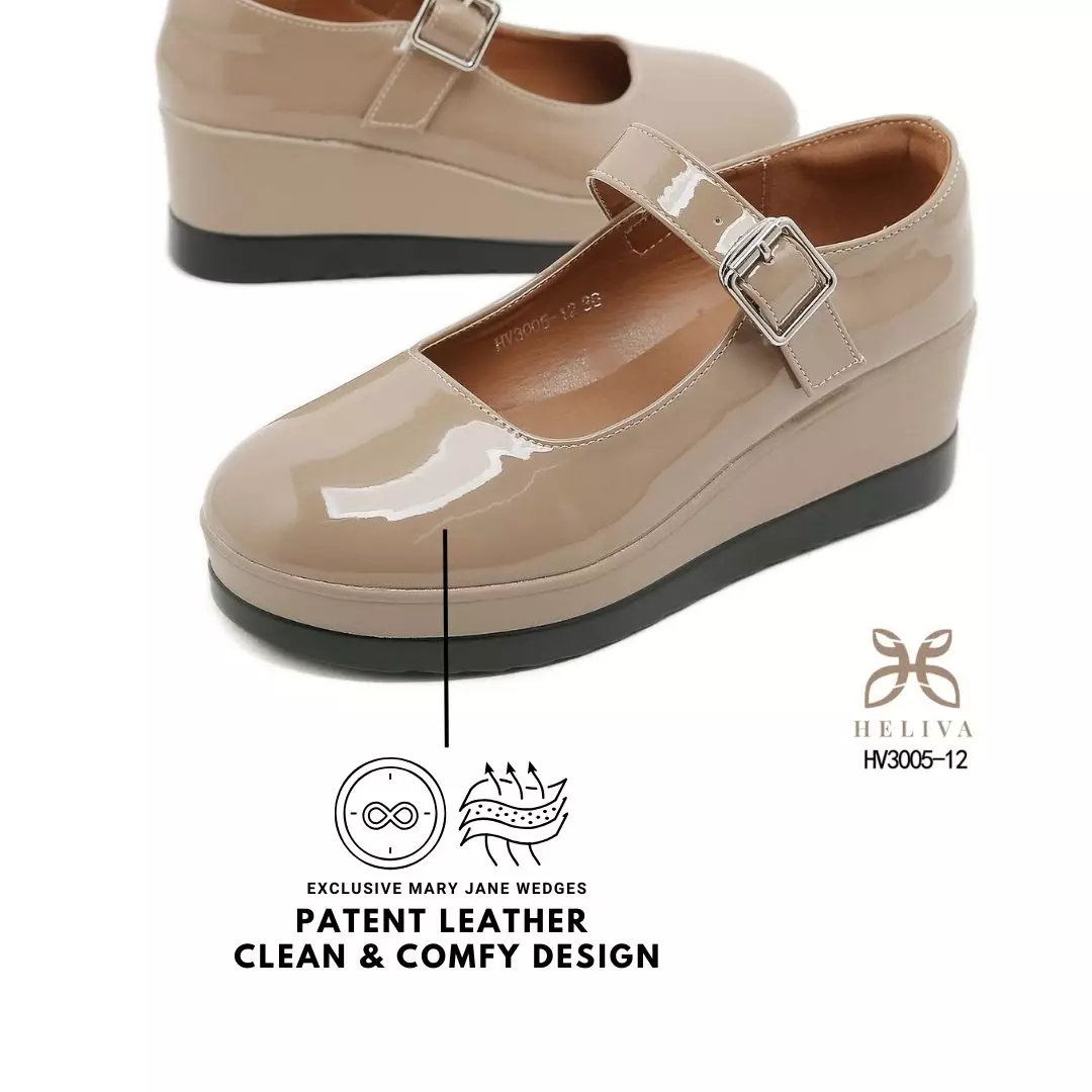 Heliva Mikha Glossy Strap Wedges with Feminine Charm Heel 5.5cm HV3005-12
