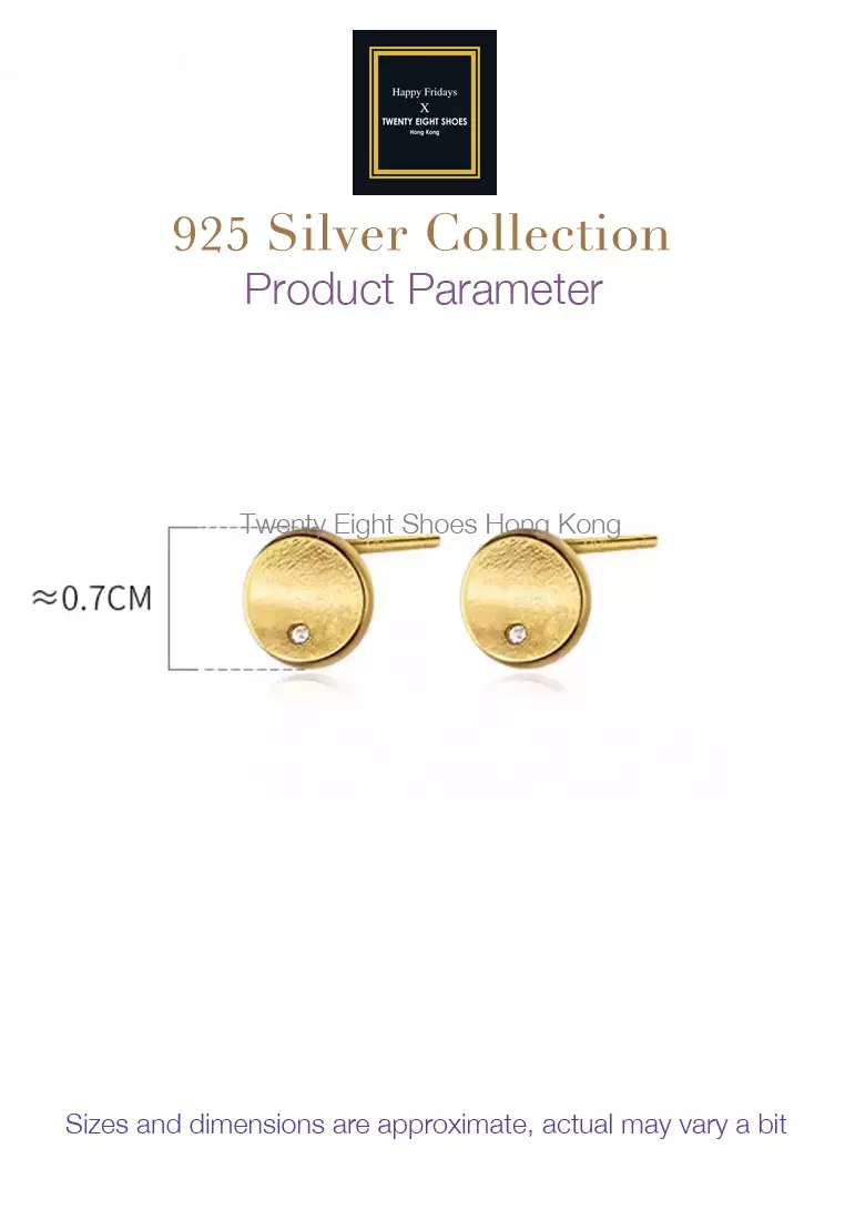 925 Silver Plated Gold Brushed Concave Round Plate Earrings JW AR-G8971