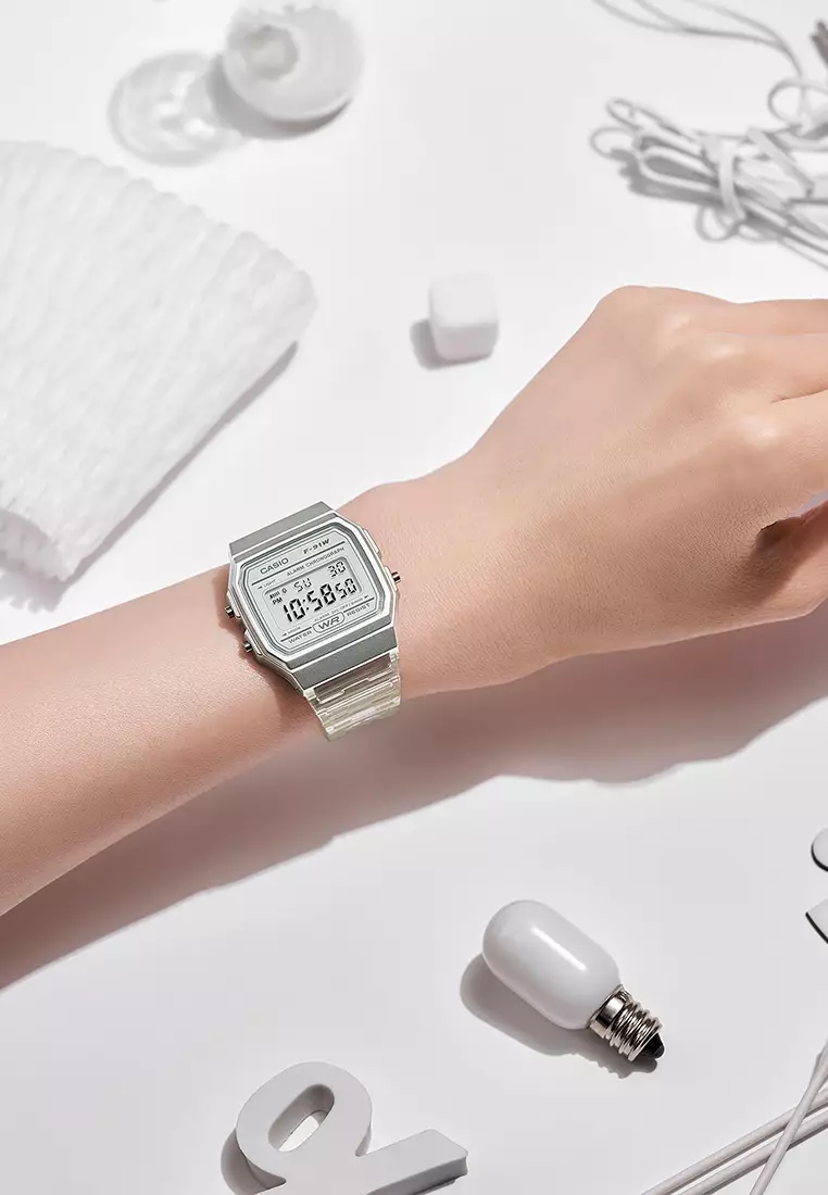 Women Digital Watch F-91WS-7 White Resin Strap
