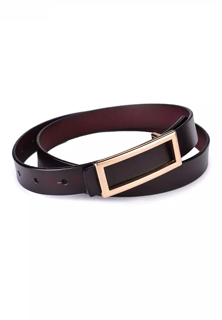 Metal Pin Gold Color Rectangle Buckle Leather Belt JW CY-077