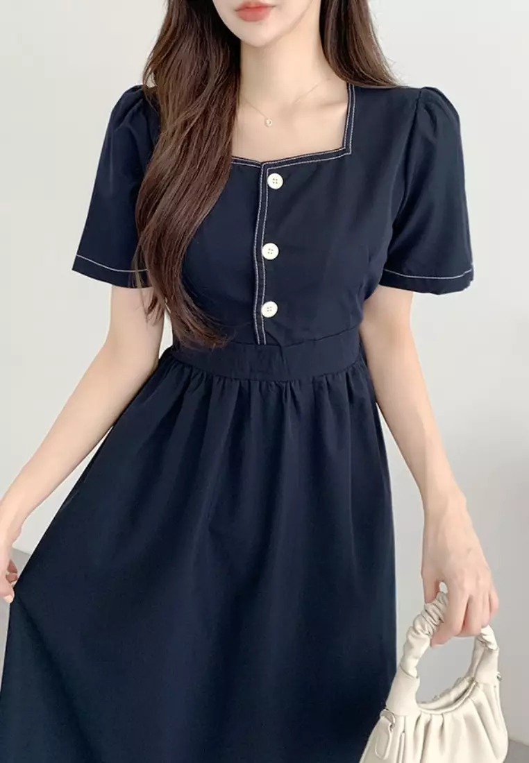 法式復古方領時尚連衣裙CA26033036BK
