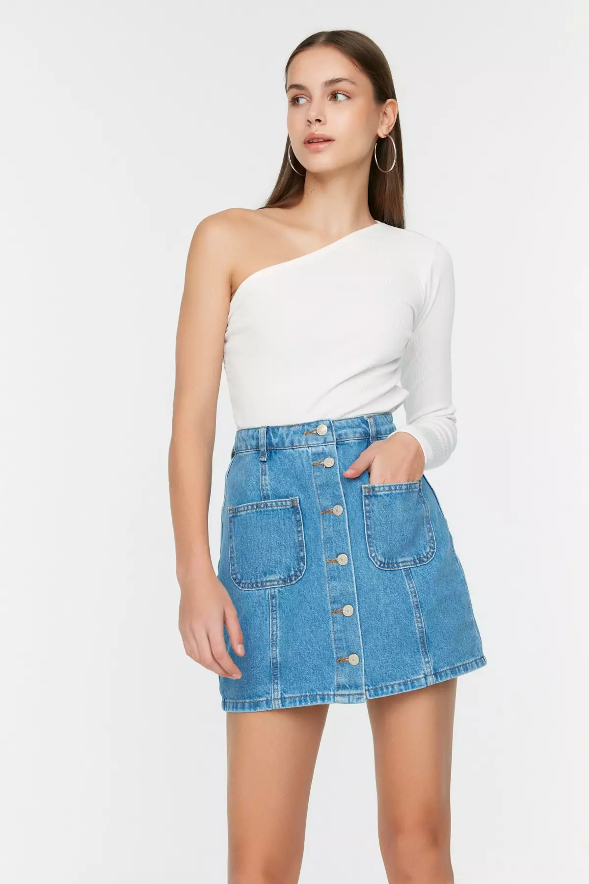 Button Fly Mini Denim Skirt