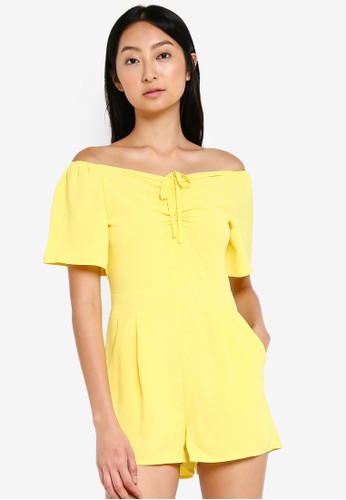 Something Borrowed yellow Ruched Flare Sleeve Playsuit 0F93BAAFE134BAGS_1